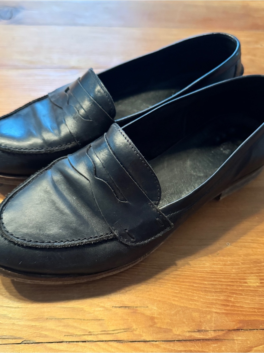 Minelli Black Leather Penny Loafers for Men